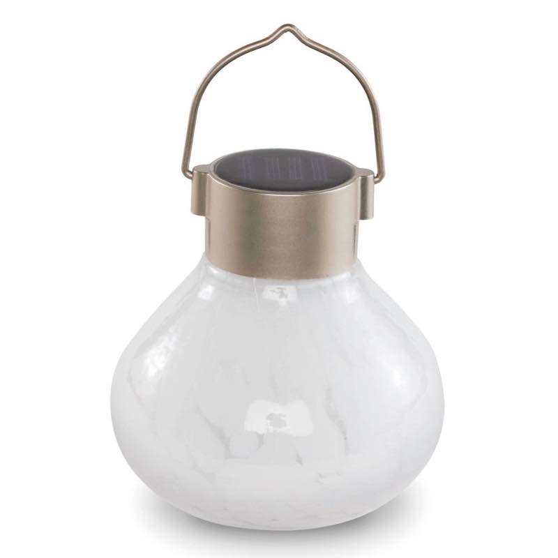 Hand-blown Glass Solar Tea Lantern - White